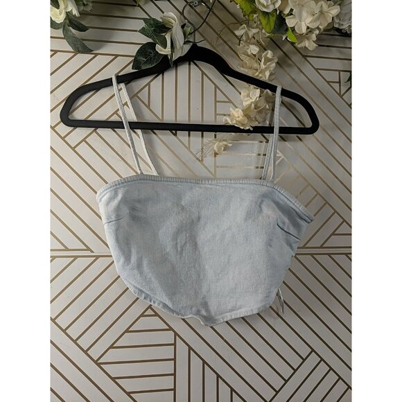 Zara Women's Denim Bandana Crop Top Zip Up Sides Sleeveless Light Blue Small - Picture 3 of 6